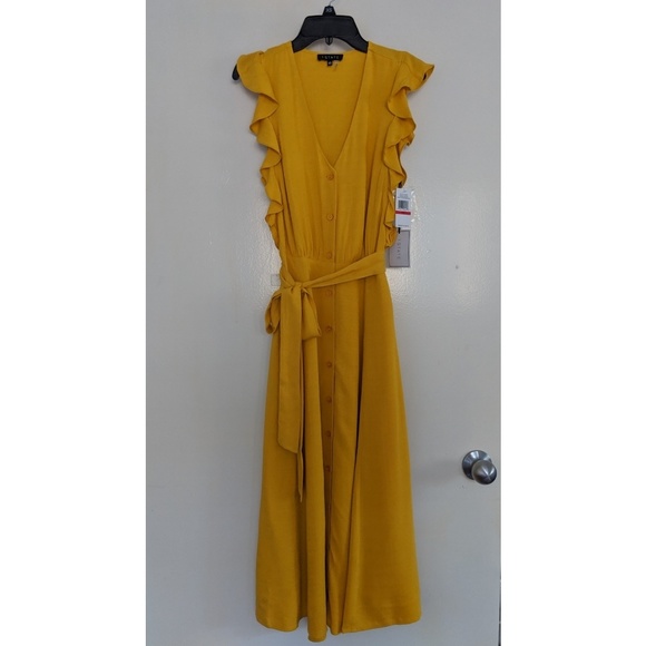 1. State Dresses & Skirts - Yellow Buttondown Midi Dress Ruffles size XS, NEW